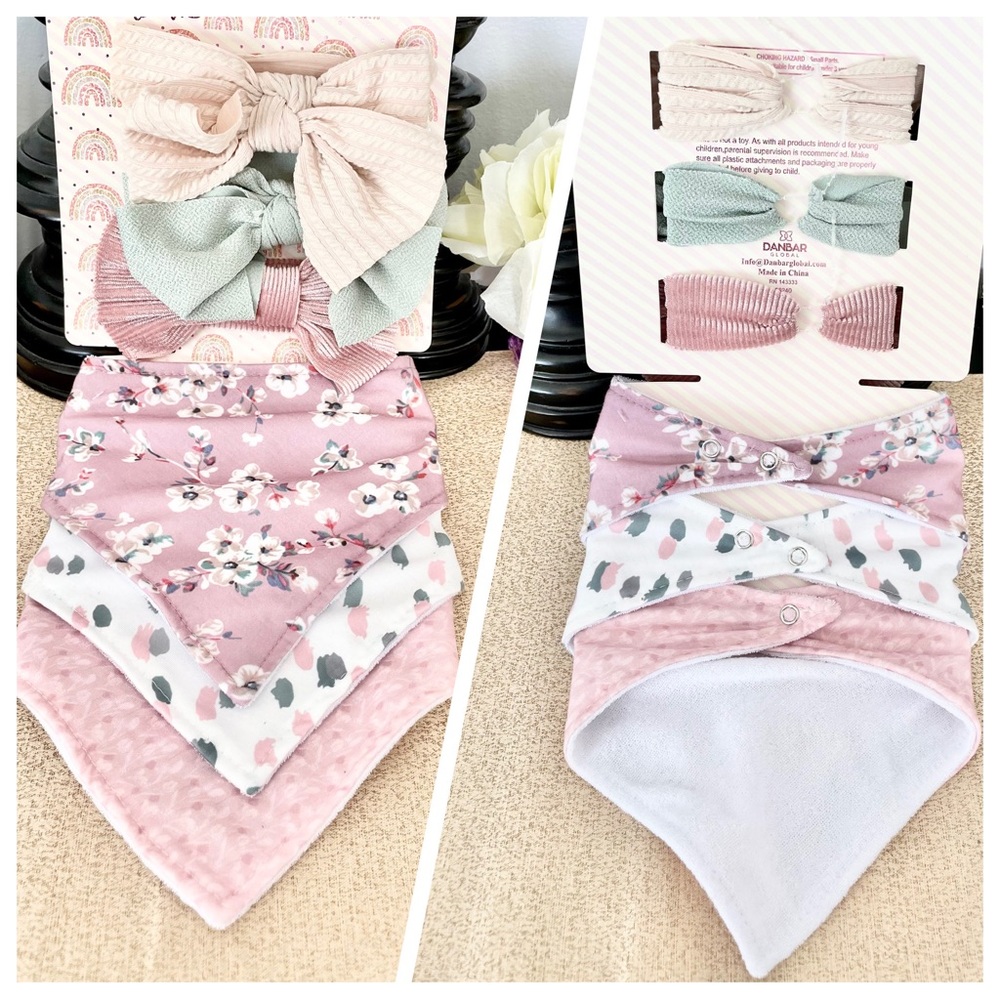 NWT Somewhere Over rainBows Baby/Toddler Headbands/Bibs Set
